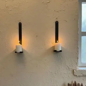 Set of 2 Black Wall Candle Sconces Cast Iron Wall Mounted Candle Holders Multi-Purpose Farmhouse Minimalist Modern Decor for Living Room Hallway