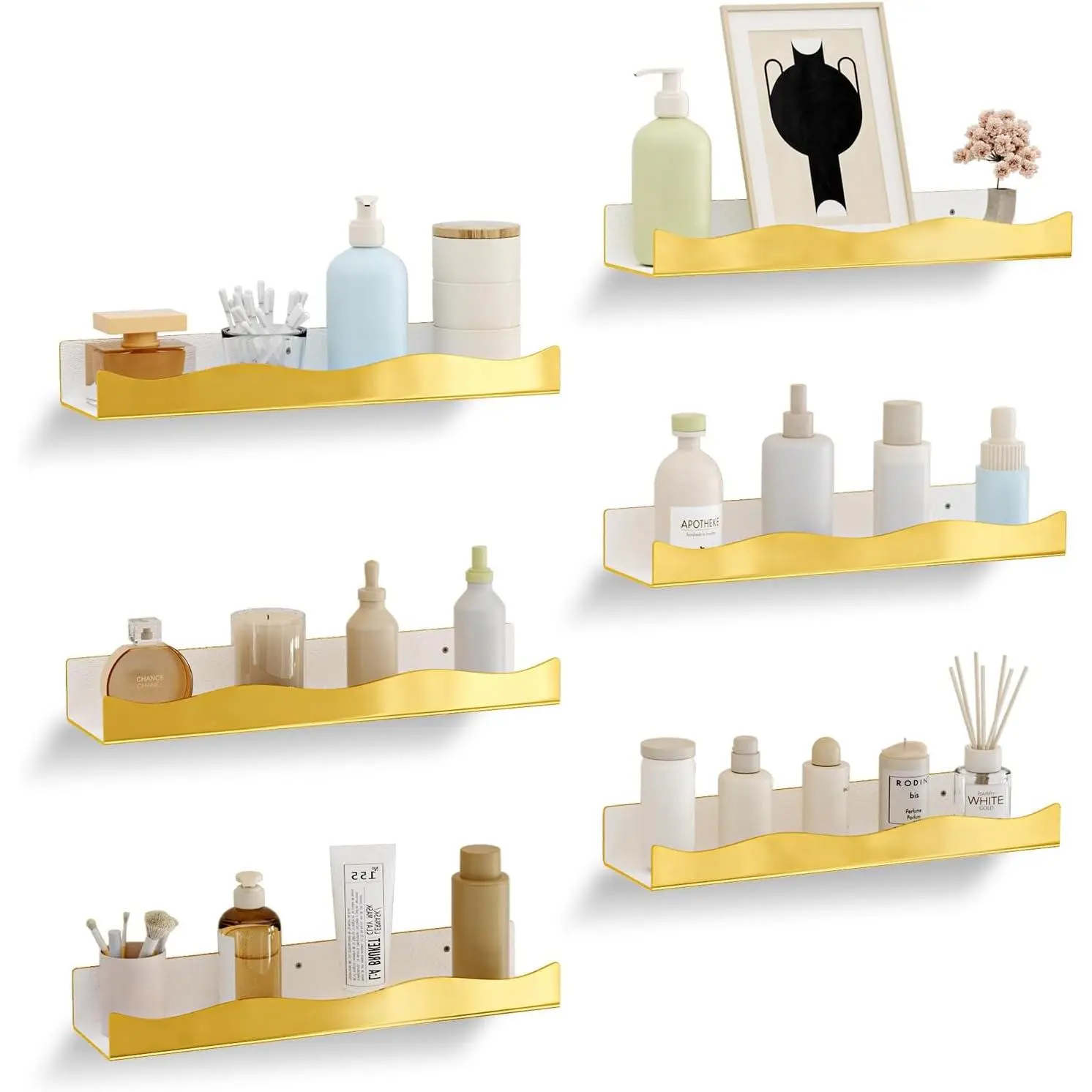 Gold Mirror Acrylic Wall Shelf 15 Inch Glam Floating Shelf for Wall Decor Plants Books Records Spicy Display Luxury Shelf for Bathroom Living Room Kitchen