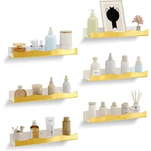 Gold Mirror Acrylic Wall Shelf 15 Inch Glam Floating Shelf for Wall Decor Plants Books Records Spicy Display Luxury Shelf for Bathroom Living Room Kitchen