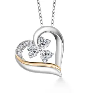 Gem Stone King 925 Silver and 10K Yellow Gold Lab Grown Diamond Pendant Necklace for Women | 1.36 Cttw | Gemstone April Birthstone | Heart Shape 5MM | With 18 Inch Silver Chain