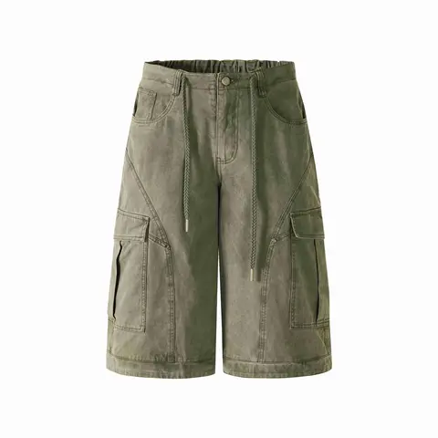 FAIABLE Unisex Cargo Shorts Loose Fit 100% Cotton Utility Cargo Shorts Vintage Washed Multi Pocket Streetwear Casual Knee Length Shorts Summer