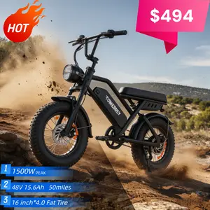 Off-Road Electric Bike 21.6mph High Speed 50-56Miles Range 48V15.6Ah 16*4 Fat Tire 58Nm Front Suspension Carbon Steel Black all-terrain adult