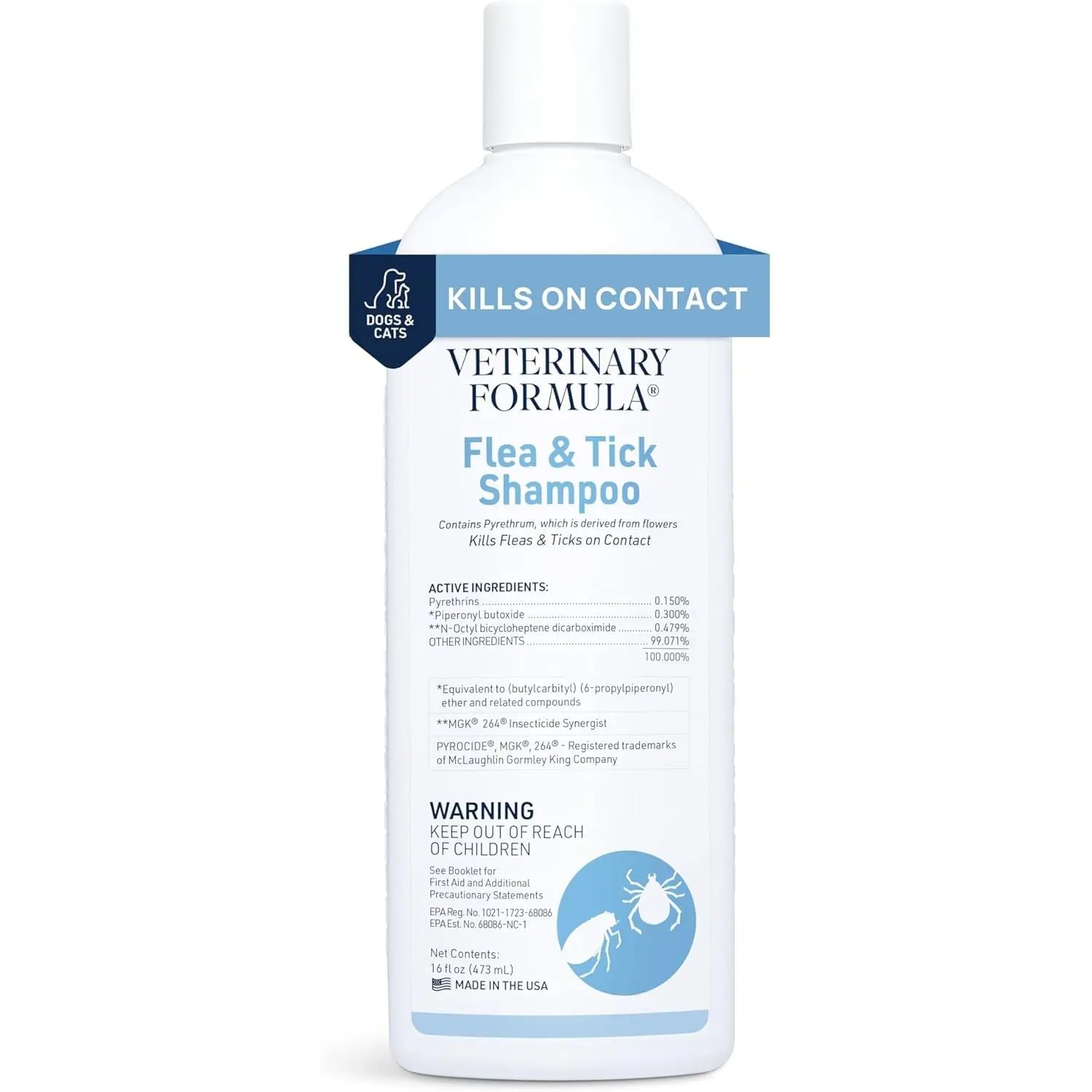 Anti-Parasite Flea and Tick Shampoo for Dogs & Cats - 16 oz, Clean Bath Formula