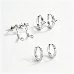 925 Silver Stud Earrings for Multiple Piercing Hypoallergenic CZ Cartilage Earrings Stacks women