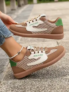 Women's Fashionable Patchwork Lace Up Sneakers, Casual Comfortable Sports Shoes for Daily Wear, Female All-match Round Toe Shoes for Daily Wear