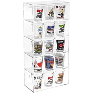 Acrylic 5 Levels Wall Mounted Acrylic Display Case, Shot Glass Display Case Cabinet, Wall Mounted Sunglass Organizer, Sunglasses Shelf