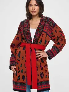 Basic Maroon Gradient Cardigan with Rope-Tie