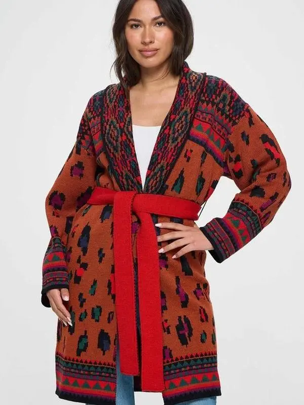 Basic Maroon Gradient Cardigan with Rope-Tie