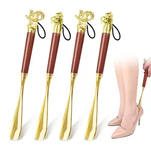 Zinc Alloy Metal Shoe Horn with Chinese Zodiac Design, 32cm Long Shoe Puller, Hanging Lazy Shoe Helper, No-Bending Shoe Lifter