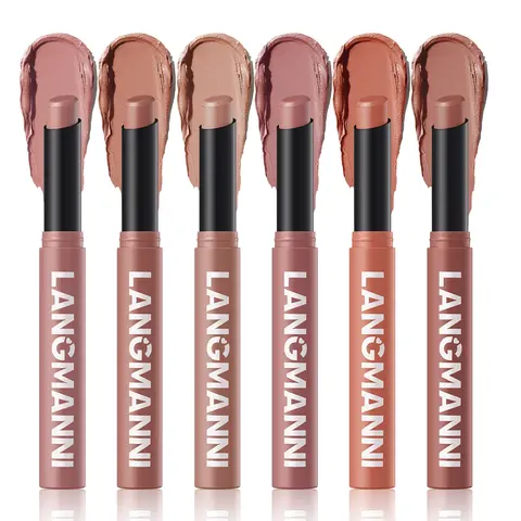 Langmanni 6-Piece Velvet Matte Lipstick Set with Beeswax, Highly Pigmented Long-Lasting Shades with Easy Application, Perfect for All Skin Types, Makeup Cosmetic