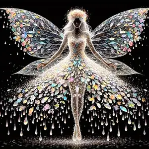 Dream Butterfly Fairy Round Diamond Embroidered Art Kit,Elf Girl DIY 5D Diamond Painting Kits, Family Office Wall Decoration