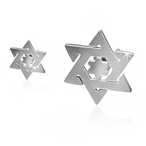 My Daily Styles Stainless Steel Star of David Stud Earrings - Silver-Tone, Layered, Polished Finish Costume Jewelry Fashion Accessories