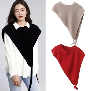 Slanted Shoulder Split Knitted Shawl For Women Spring Summer Autumn New Style Triangle Slanted Knitted Vest Shawls Female Tops