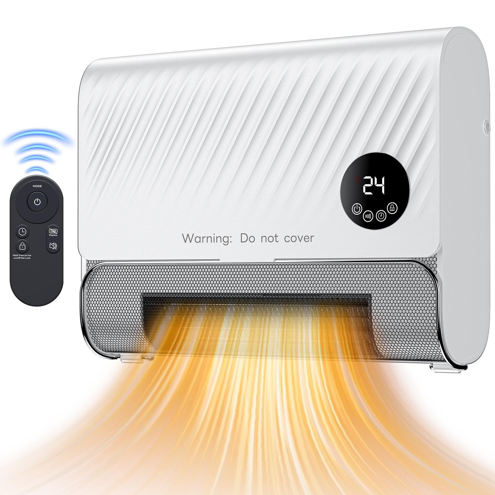 Smart Wall Heater, 1500W Fast Heating Electric Space Heater for Indoor Use, Wall Mounted Panel Heater with Remote, 3 Fan Speeds, Overheat Protection for Bedroom, Bathroom, Office