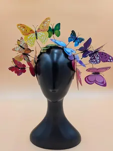 Floating Rainbow Butterfly Headband, ROYGBIV Pride Hair Accessory, Surreal Butterfly Headpiece, Handmade to Order