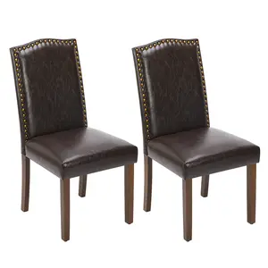 FurnishFlex Dining Chairs Set of 2, Kitchen Chairs, Modern Upholstered Fabric Dining Room Chair with Nailhead Trim and Wood Legs, Mid-Century Accent Dinner Chair for Living Room, Kitchen Fixed Arms