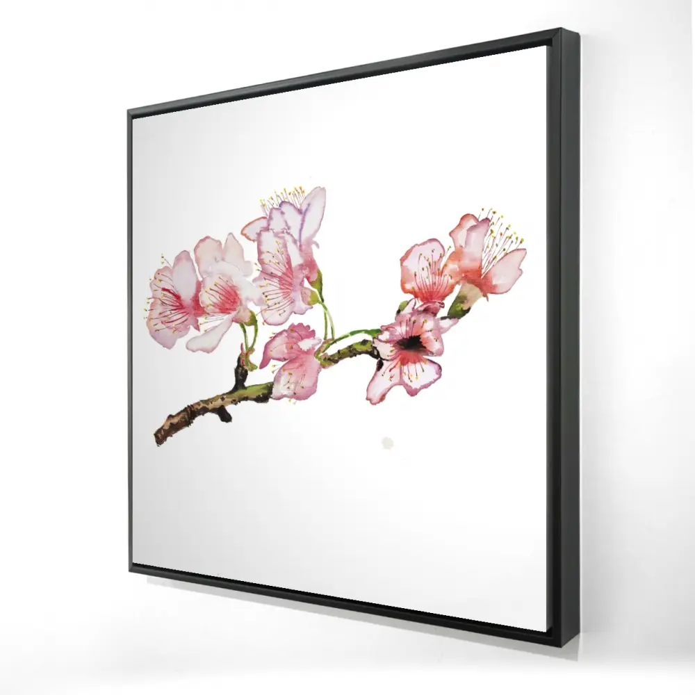 212 MAIN Pink Cherry Branch Wall Art Print - 24 x 24 in, Asian Themed Home Decor, Art Wall Decoration for Asian Bedrooms