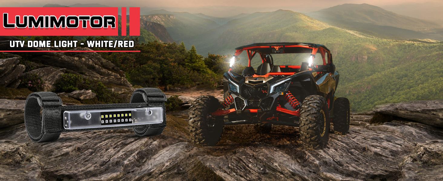 UTV Roll Bar Mount Dome Light - Universal Interior LED Light with White/Red Interior Lighting for Polaris RZR, Can Am, Tacoma, Kubota, GMC F250, Talon, Kawasaki Mule Teryx, Yamaha UTV/ATV, Boat, Cub Cadet Challenger, Maverick