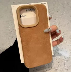 iPhone 15 compatible with Magsafe wireless charging, hand-wrapped Italian synthetic suede protective case (iPhone 16 Pro Max, Brown)