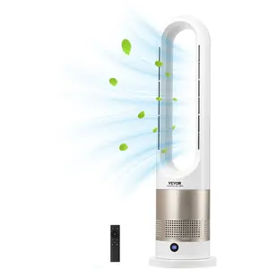 VEVOR Tower Fan Bladeless, 16 ft/s Velocity Quiet Floor Fan that Blows Cold Heating Air, 80 Oscillating Fans with 8 Speeds, 9H Timer, Standing Fans with Remote Control for Bedroom, Office, Home