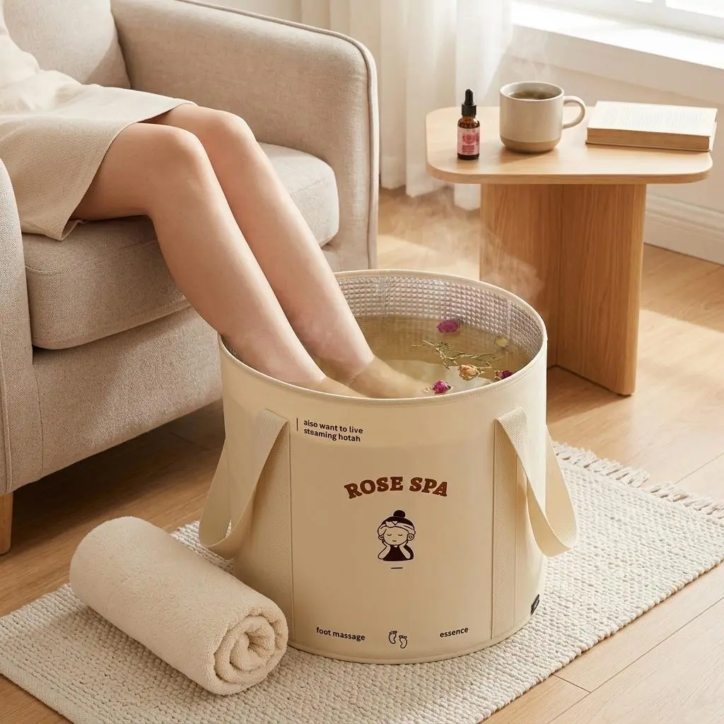 Heated Foot Bath - Foldable 1-Person Deep-Bucket Foot Basin with Insulated Liner, Extra-Large Calf-Covering Design, Lightweight, Temperature-Locking, Portable, Easy to Store, for Home & Travel, Bathroom Accessory