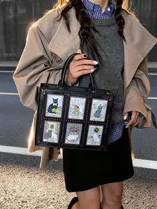 New High-End Embroidered Elf Cat Handbag, Large Capacity Shoulder Tote Bag, Stylish and Spacious Purse for Everyday Use, Elegant Shoulder Bag