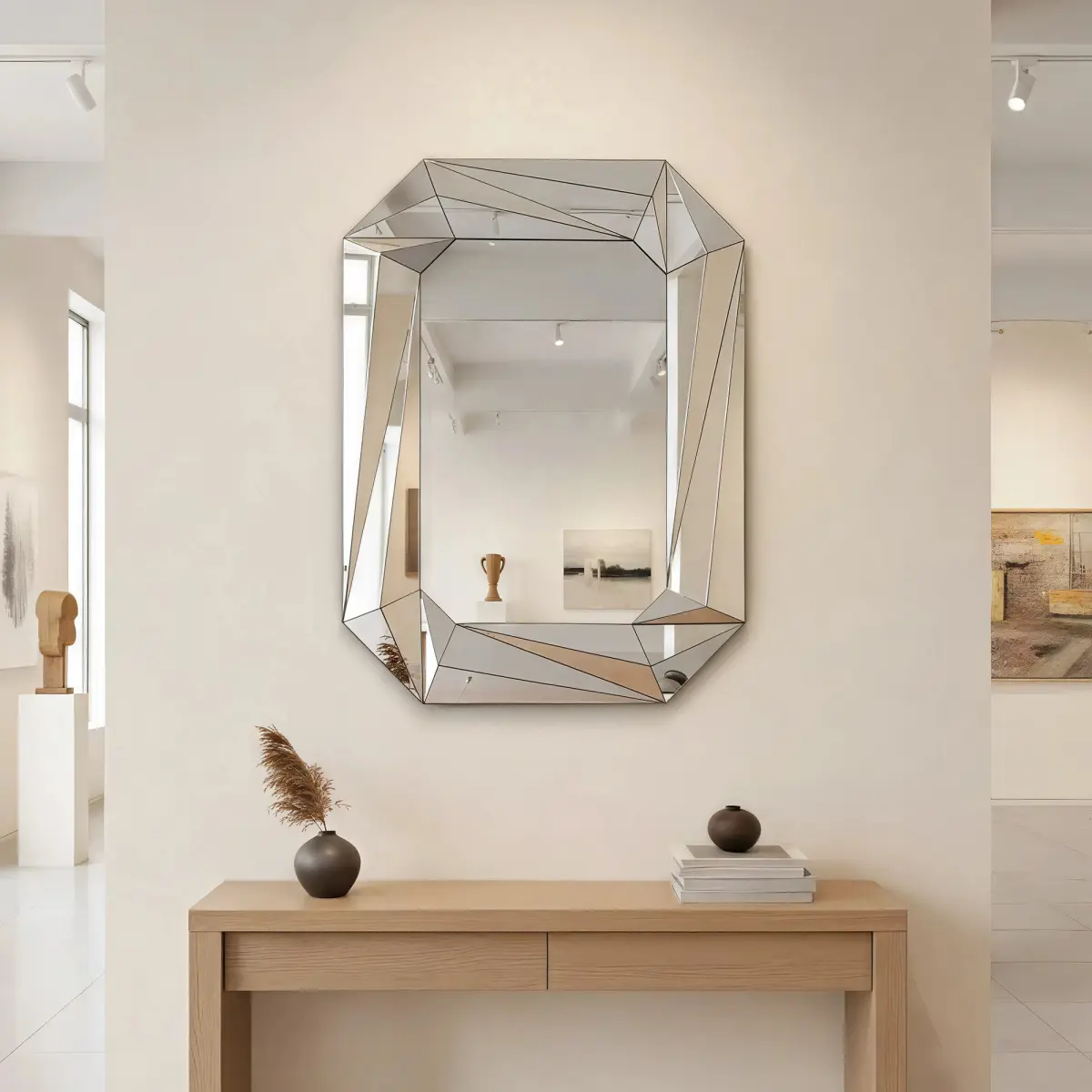 Decorative Diamond-Shaped Large Frameless Glass Mirror, Classic Modern Beveled Edge Accent Mirror for Living Room, Entryway Reflection Enhancement (Home Decor Supplies), Mountable Wall-Mounted Mirrors