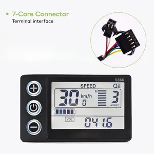 S866 Sm7pin Electric Bicycle Digital Display E-Scooter Cable Computer Speedometer Waterproof Controller Connection, Uart 2 Protocol Only