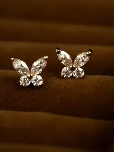 Butterfly Earrings for Women, Trendy Simple Small Sweet Rhinestone Studs, Daily Wear Fashionable Ballet Ear Rings, Student Jewelry