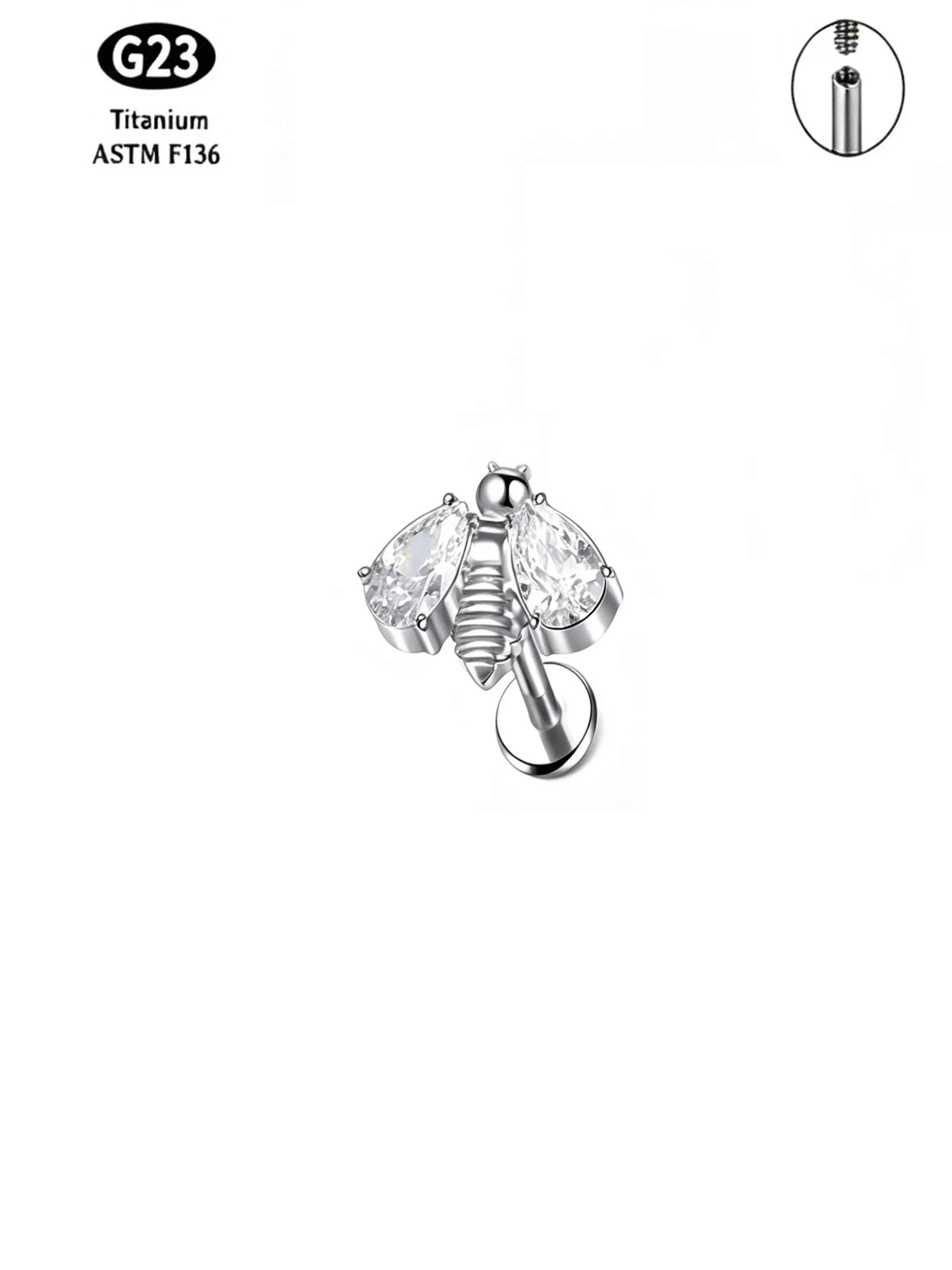 G23 Titanium Bee Earrings, Inner Thread Tragus Studs, Medical Grade, Hypoallergenic Piercing Jewelry, Ear Care, Versatile Daily Wear