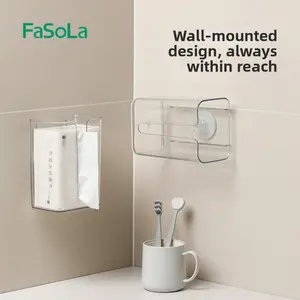 FaSoLa suction cup tissue box, bathroom toilet paper holder, wall-mounted storage box, no-drill wall-mounted kitchen tissue box