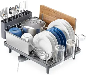 kitchen aid dish rack ,Stainless Steel Dish Drying Rack - Large Capcity 304 Grade Dish Drainer for Kitchen Counter with Drain Board, Utensil Holder & Detachable Cup Shelf, Rustproof Multifunctional Organizer Adjustable Aluminium