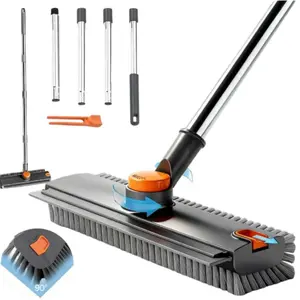 Floor Scrub Brush with Long Handle, cleaning brush,3 in 1 Scrape and Heavy-Duty Stiff Bristle Scrubber Brush for Cleaning Shower Bathroom, Patio, Garage, Kitchen, Wall and Deck Cozy Home Living