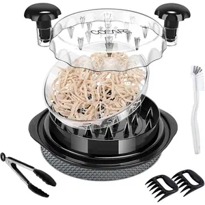 Chicken Shredder for Meat - Chicken Shredder Tool Twist Large Manual Meat  with 7In Mat,  Tong, Cleaning Brush & 1 Pair of Claws for Shredding Meat, Cheese, Chicken & Pork - Black
