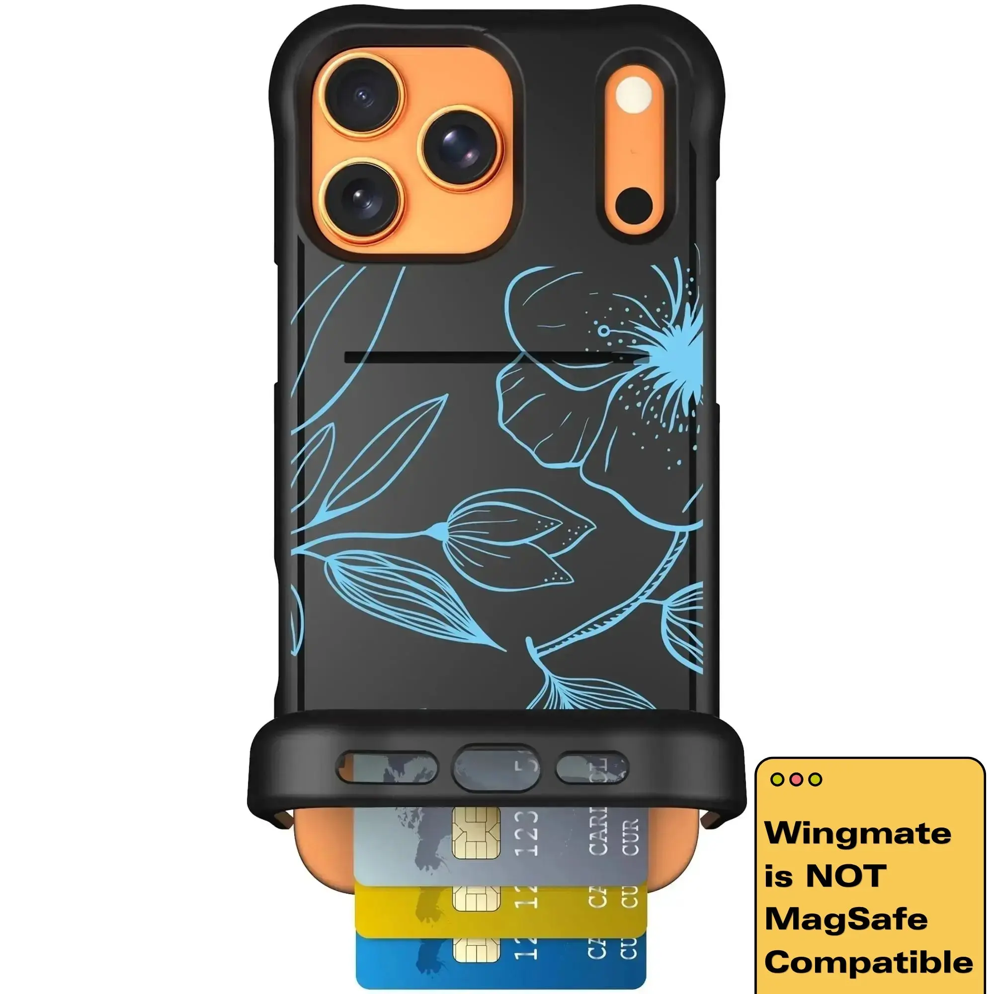 Scooch Wingmate Hidden Wallet Case - Blue Hibiscus & Willow Garden (Not MagSafe Compatible)