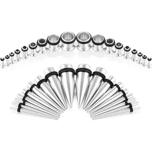 36PCS Ear Gauges Stretching Kit - Implant Grade Steel Tapers & Plugs (14G to 00G), Safe Durable Ear Expander Set with Double Rubber O-Rings