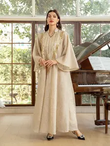 Women's Dubai Embroidered Sequins Long Dress, Loose-Fit Embroidery Islamic Abaya Jalabiya for Muslim Women, All-Season Casual Party Wear
