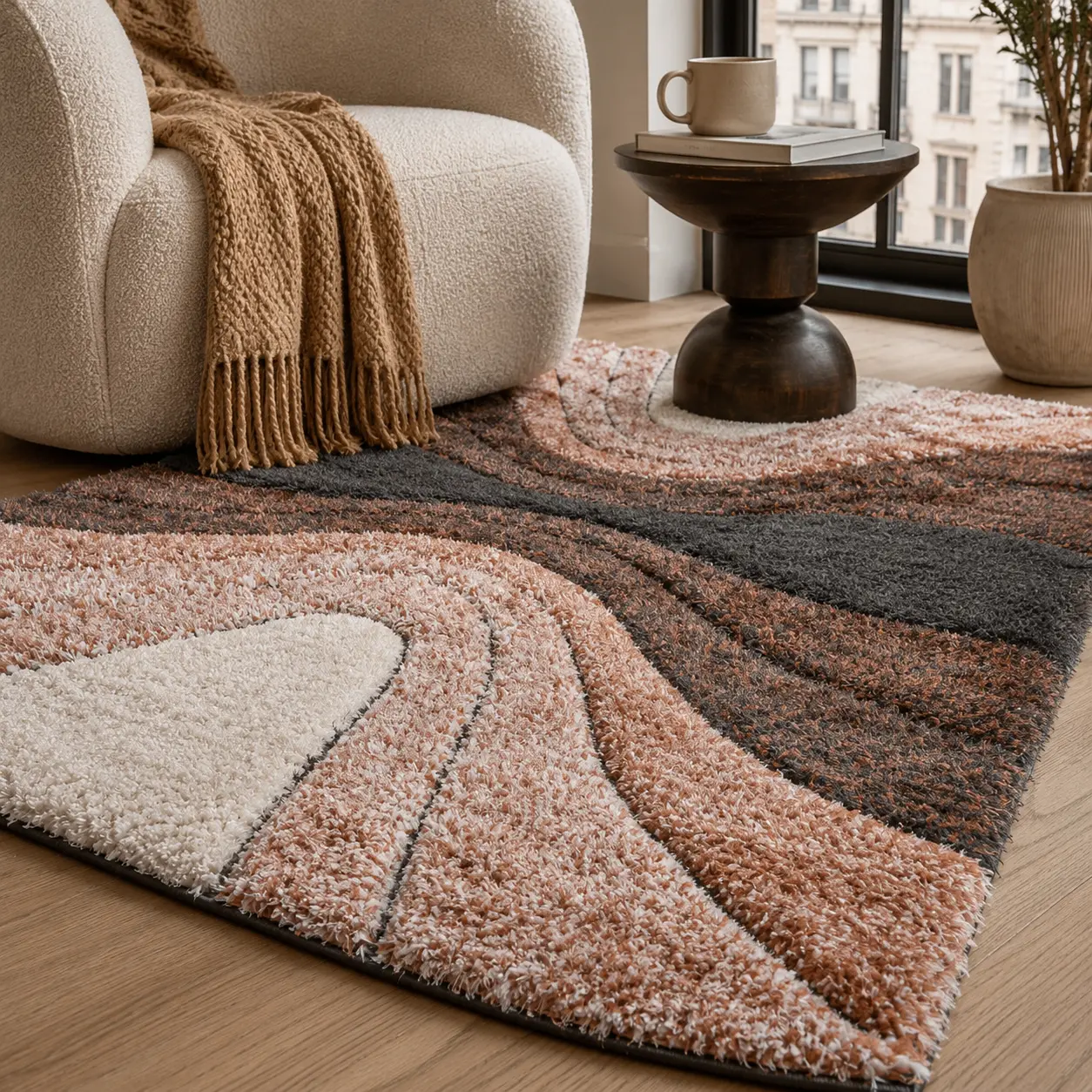 Luz Modern Geometric Grey Orange 3D Textured Thick & Soft Shag Rug Luz Modern Geometric Grey Orange 3D Textured Thick & Soft Shag Rug