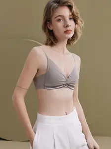 100% Mulberry Silk French Triangle Bra, Large Bust Slimming Push-Up Underwire-Free, Seamless Side Control, Comfortable Lingerie