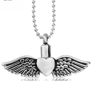 Personalized angel wings perfume bottle pendant necklace Fashion love urn titanium steel pendant necklace commemorates loved ones and pets