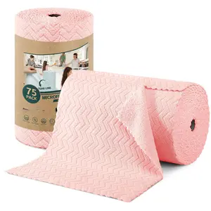 Microfiber Cleaning Cloths Roll  75 Pack Away Towels 12" X Lint Free Rags Reusable Washable Scratch Ultra Absorbent Dish Rags(pink Ripple)
