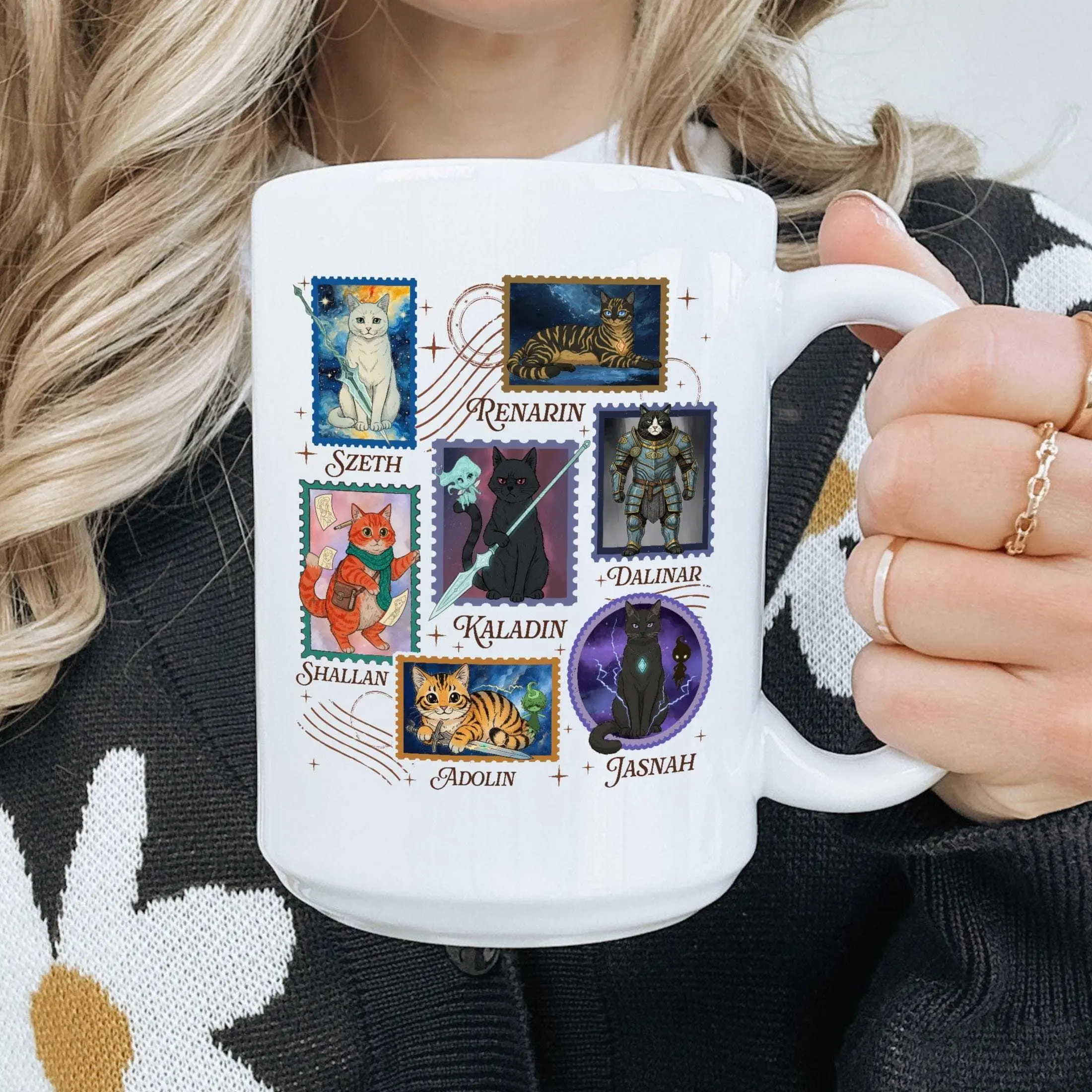 Stormlight Archive Cat Characters Stamps Coffee Mugs 2sided, Stormlight Archive Windrunner Mug, City Of Radiance, Journey Before Destination