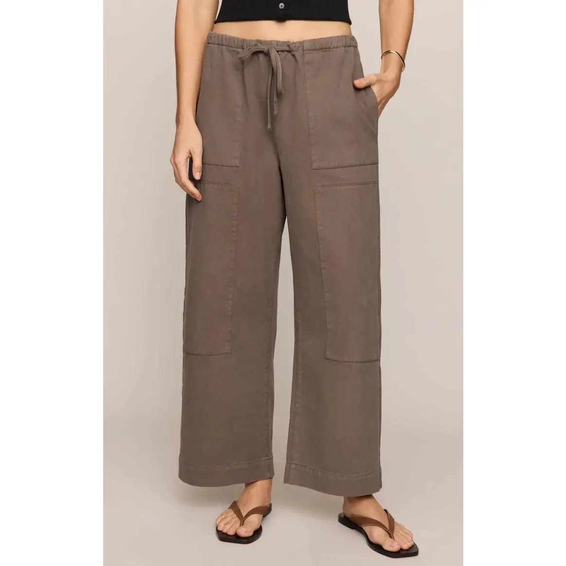 Women's Loose Cotton Twill Carpenter Pants, a Casual High-Rise Style with a Tie-Front and Pockets, Bottom, Fit, High Waisted Pants, Basic, Lady, Trouser, Loose-Fitting