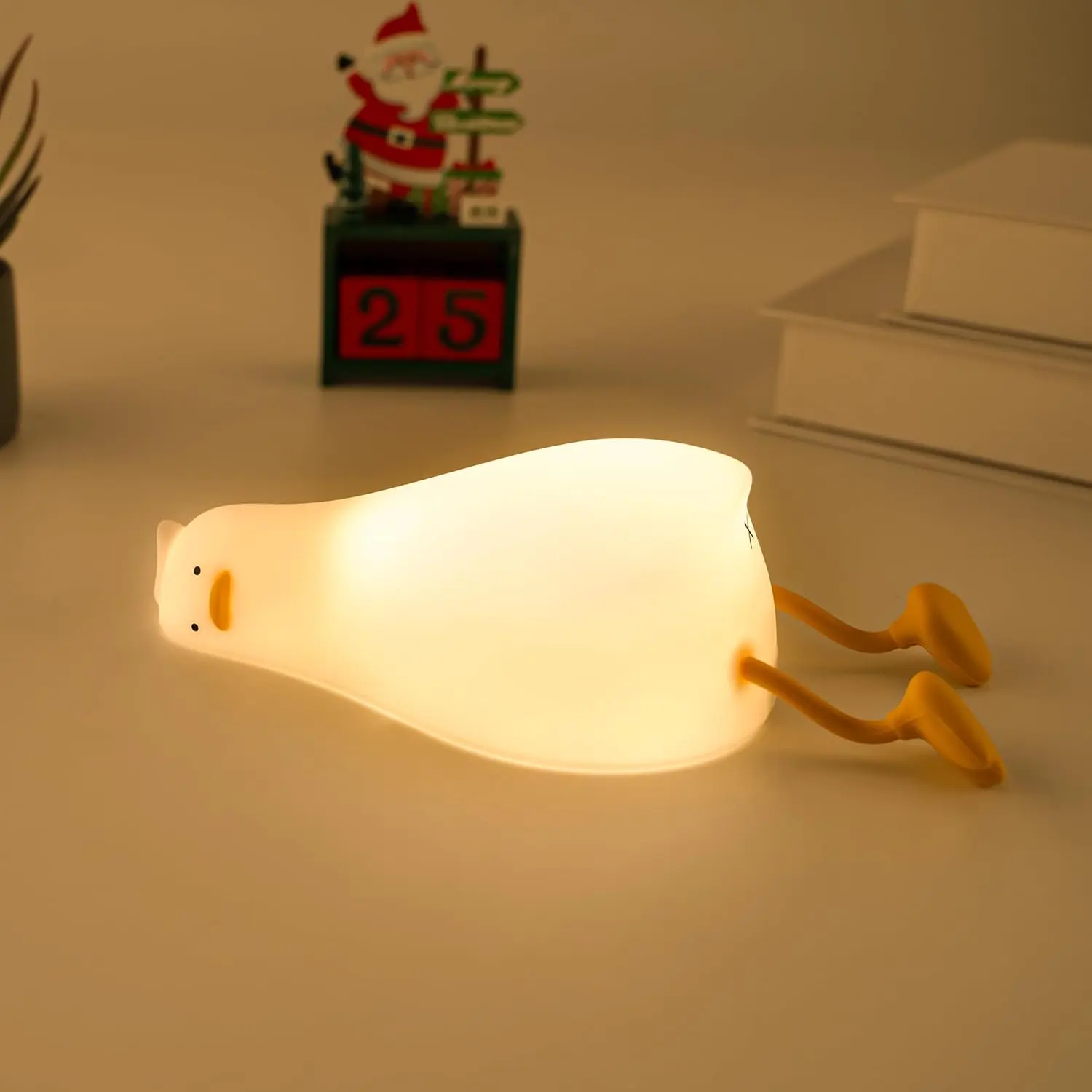 UENEEDE Lying Flat Duck Lamp, 3 Level Dimmable Rechargeable Silicone Night Light, Benson Duck Cute Squishy Touch Sensor Bedside Lamp for Nursery, Breastfeeding, Kids Room Decor