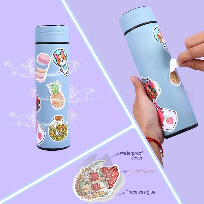 600 PCS Stickers Pack Cute Colorful Waterproof Vinyl Art Stickers for Water Bottles Skateboards Notebooks Laptops Teens Girls Kids Adults High-Quality PVC Adhesive Strong Non-Toxic Dishwasher Safe Decorative Stickers