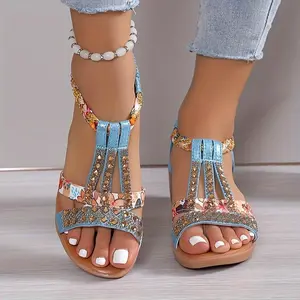 Women'sRhinestonePatternSandals-SlipOnSoftSolePlatformComfyBohoShoes-Non-slip,Vacation&BeachWear-ForWomen-PerfectforSummerVacations&BeachTrips-IdealGiftforFashionableWomen