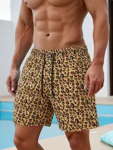 Men's Leopard Print Swim Trunks - Quick Dry Drawstring Beach Shorts Swimwear Shorts