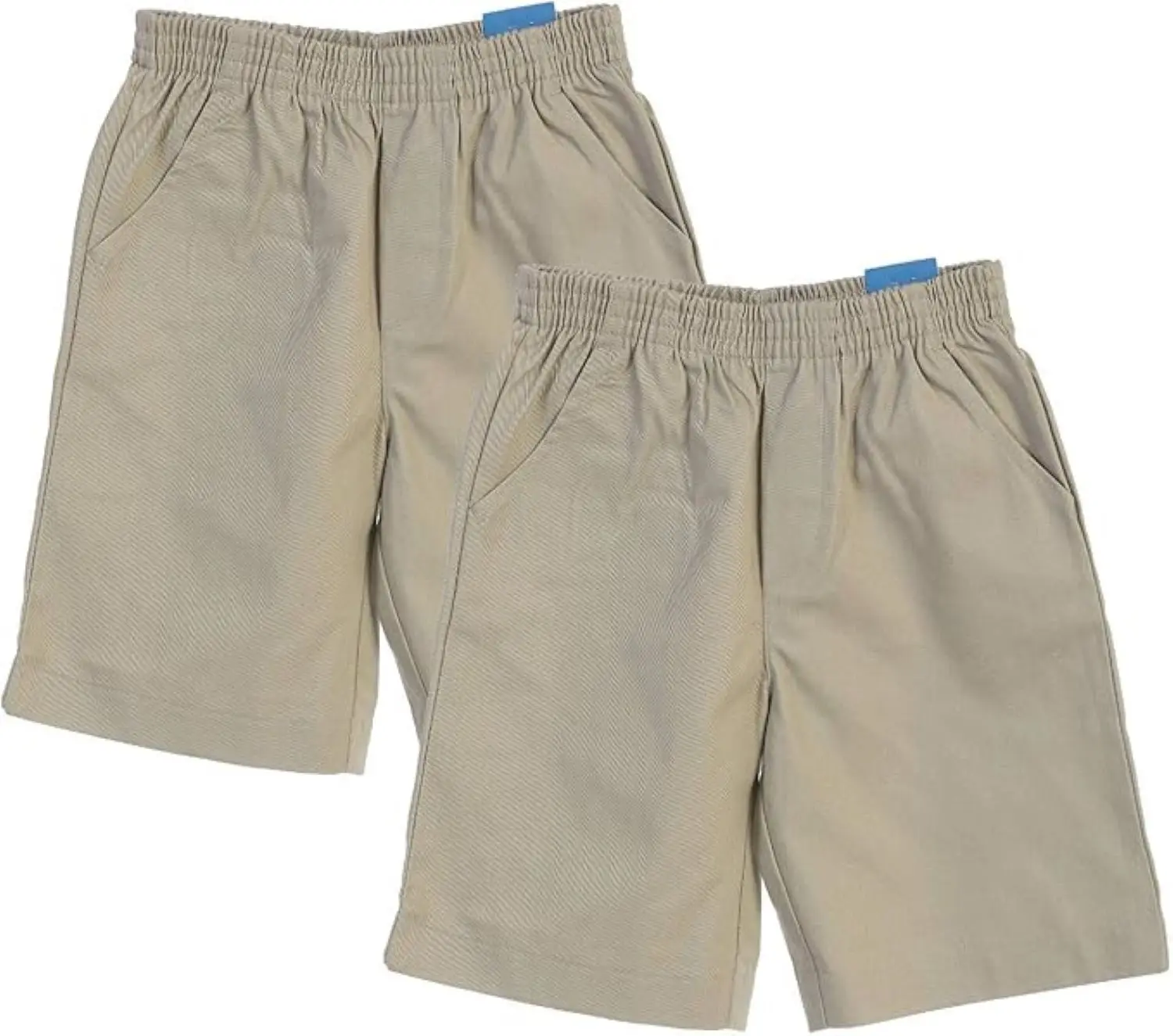 School Uniform Pull-On Khaki Shorts, Elastic Waist Twill Bottoms, Comfort Fit School Apparel SBU32 2 Pack