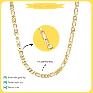 Mother's Day Gifts，14K Gold Plated Figaro Chain with Nanotech Coating, Waterproof & Tarnish-Free Italian Link Necklace, Minimalist Jewelry for Men Women tiktokshopspringglowup
