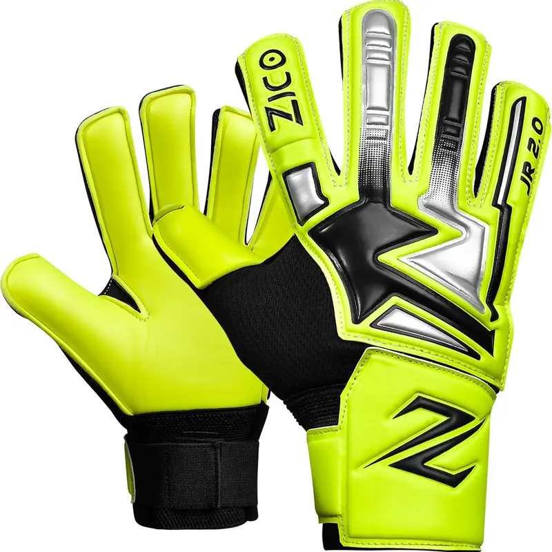 ZICO JR 2.0 Goalie Goalkeeper Gloves for Kids Youth and Adults Sizes 2-9 Double Velcro Strong Grip 3mm Latex Training Youth Gloves with Removable Finger Save Included Soccer Gloves for Kids